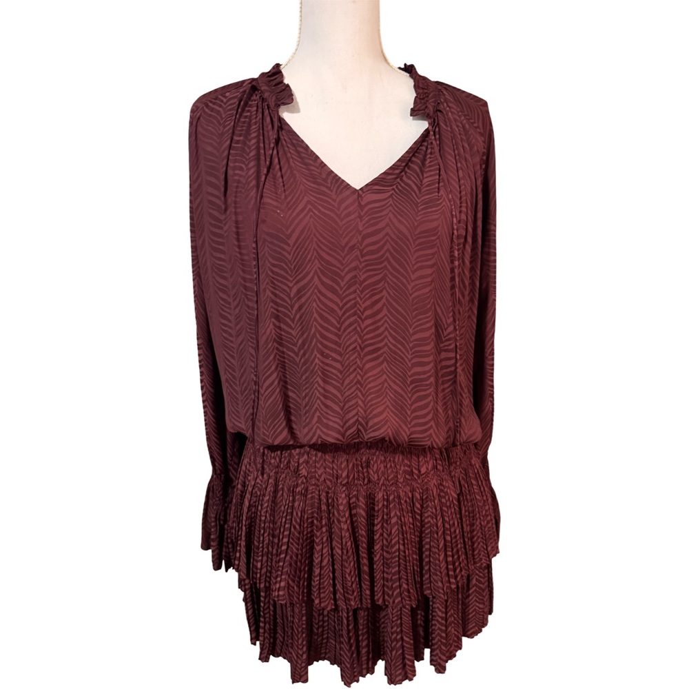 Burgundy Long Sleeve Dress with Ruffle Skirt